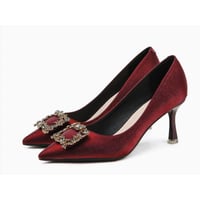 Rhinestone square buckle Xiuhe shoes women's wedding shoes women's pointed stiletto banquet high heels