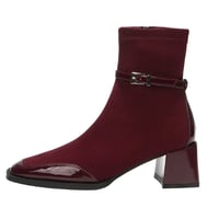 Ankora red cashmere patchwork square toe ankle boots