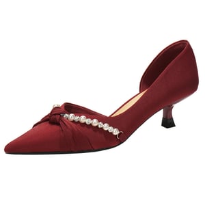 Burgundy satin pointed high heels